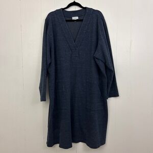 Pure Jill J. Jill Blue Marled Knit V-Neck Pocket Dress Womens 3X Plus Size